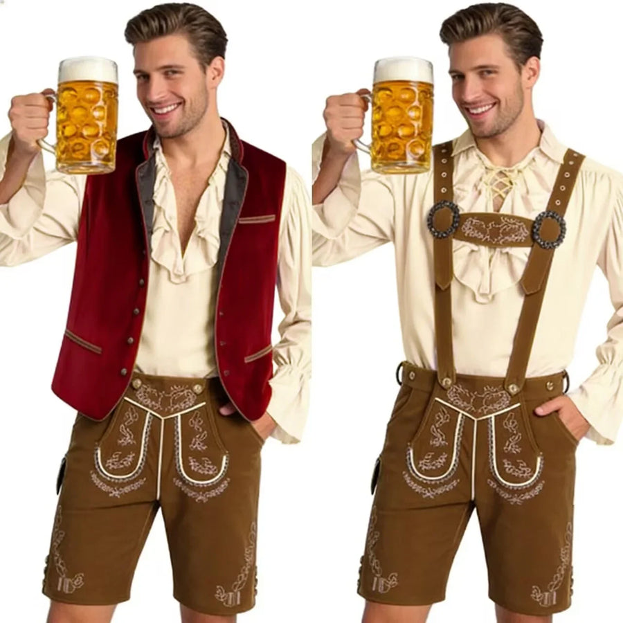 Gilet en velours brodé et chemise à jabot pour homme de style traditionnel allemand