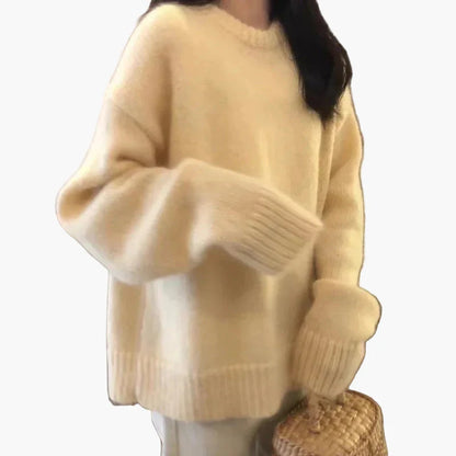 Pull décontracté femme style loose pour l’hiver, col rond, look minimaliste