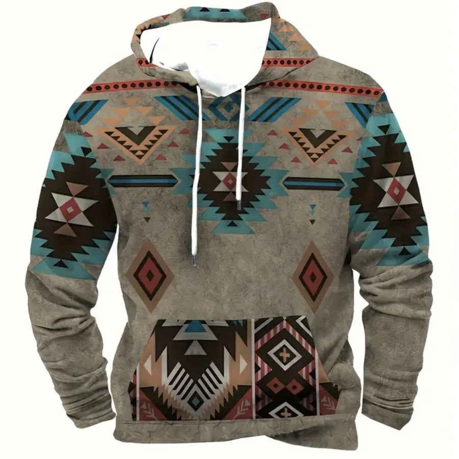 Sweat à Capuche Homme Motif Crâne de Taureau Tribal Vert Kaki