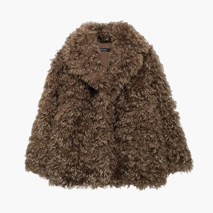 Abrigo de mujer estilo vintage de piel sintética con aspecto de oveja, tendencia invierno