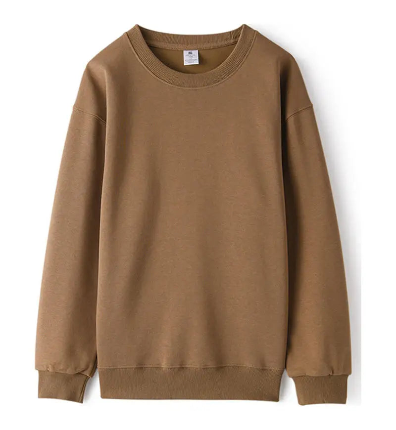 Avslappnad unisex sweatshirt med rund hals, långa ärmar och enfärgad design