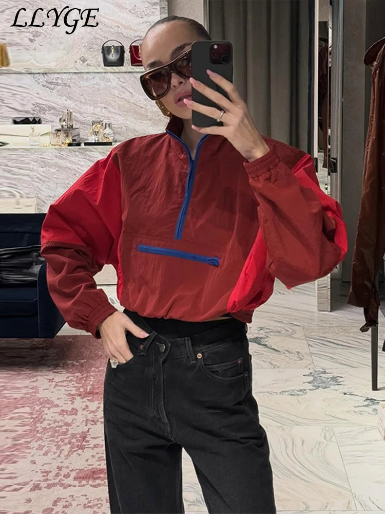 Chaqueta anorak cortavientos de mujer bicolor, de manga larga