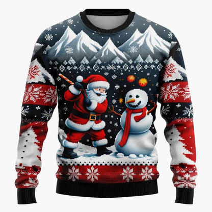 Unisex jultröja med fantasimotiv – Festlig scen med jultomte och snögubbe, perfekt för fester och presenter