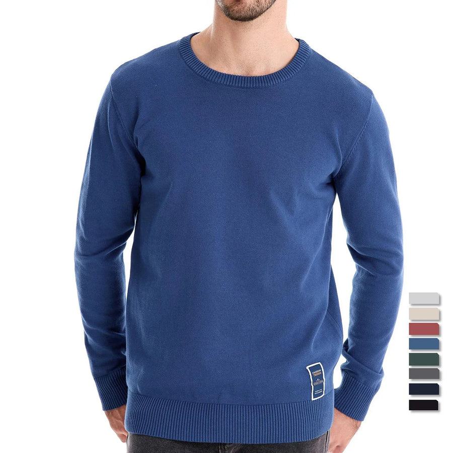 Maglione da uomo a girocollo in maglia tinta unita, blu royal