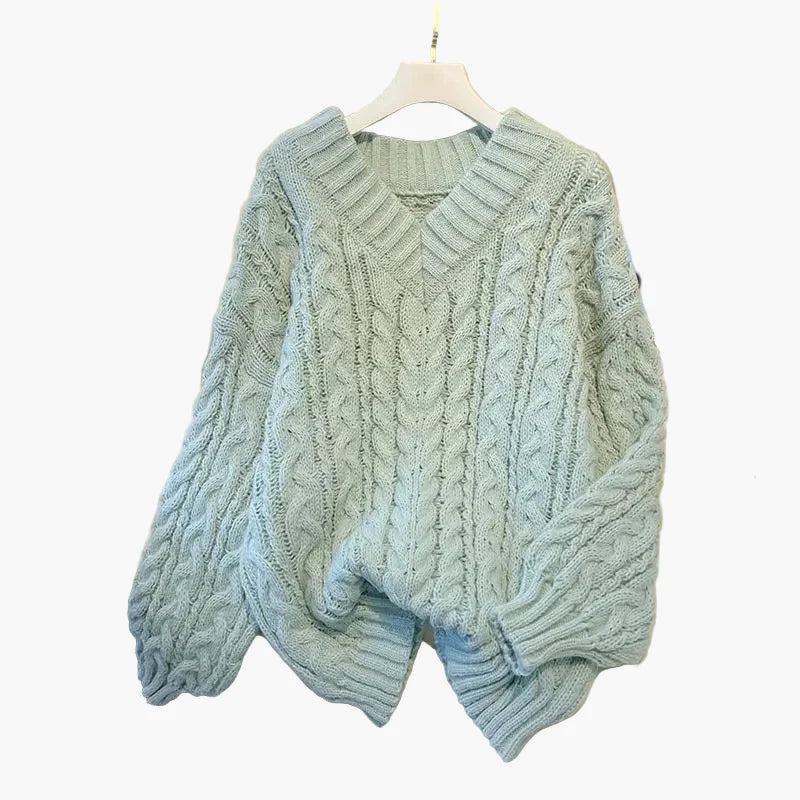 Avslappet vridd genser til dame med V-hals, trendy vinterstil
