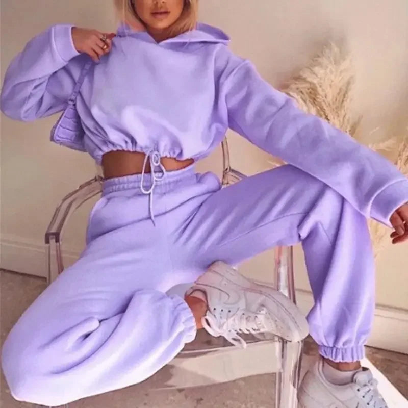 Ensemble Survêtement Femme Hoodie Court et Jogging Décontracté Urbain