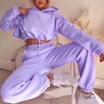 Ensemble Survêtement Femme Hoodie Court et Jogging Décontracté Urbain