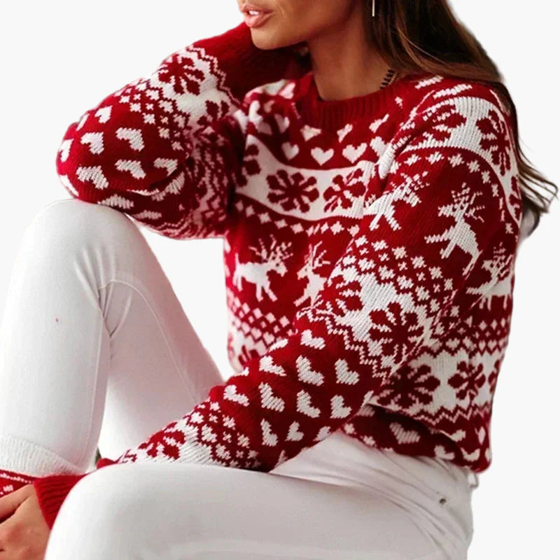 Maglione di Natale donna stile nordico con motivi di renne e fiocchi di neve – Ideale per l'inverno e le feste