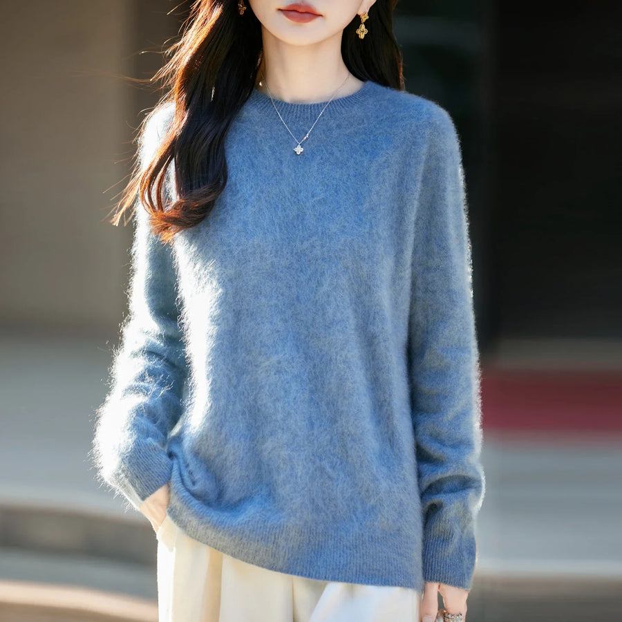 Women's cozy lightweight pale yellow crew-neck sweater