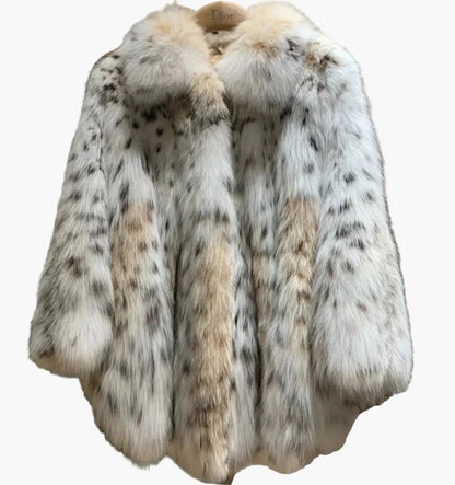 Manteau élégant style pelage à motifs tachetés pour femme – Luxe et chaleur pour l'hiver