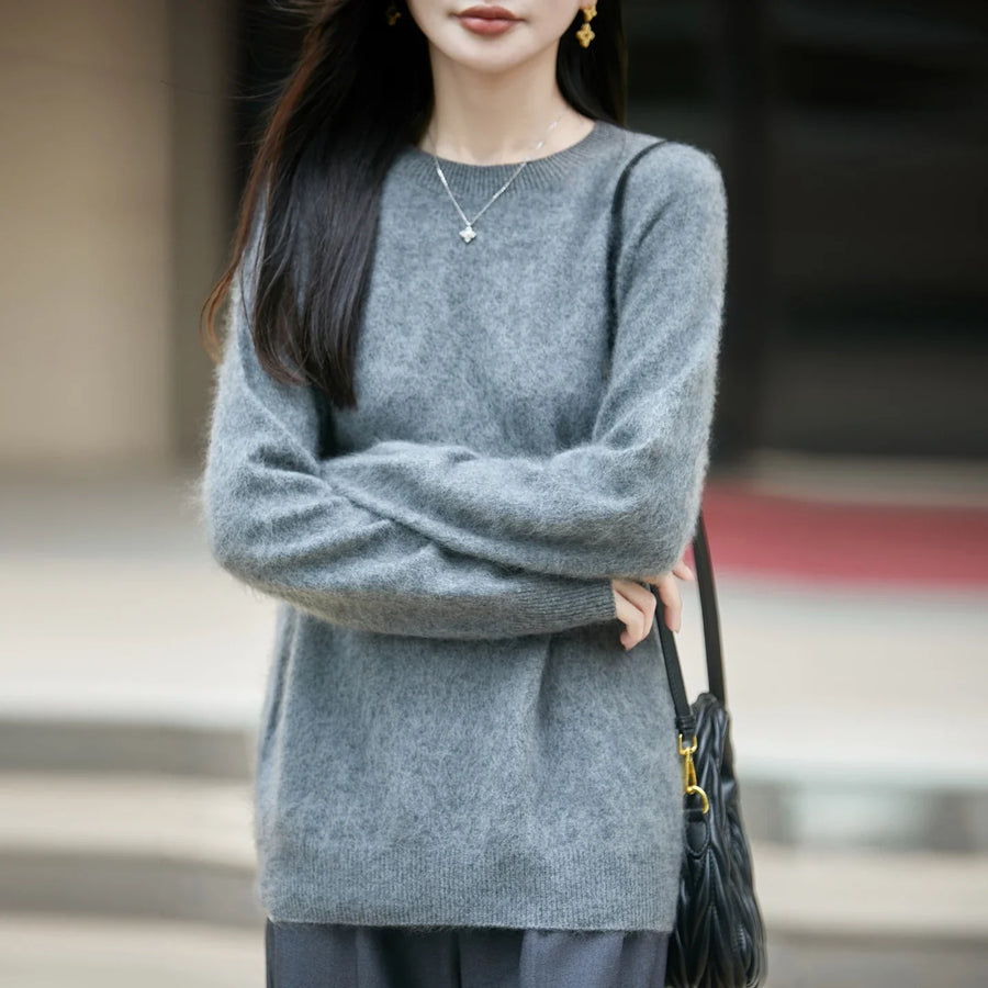 Women's cozy lightweight pale yellow crew-neck sweater