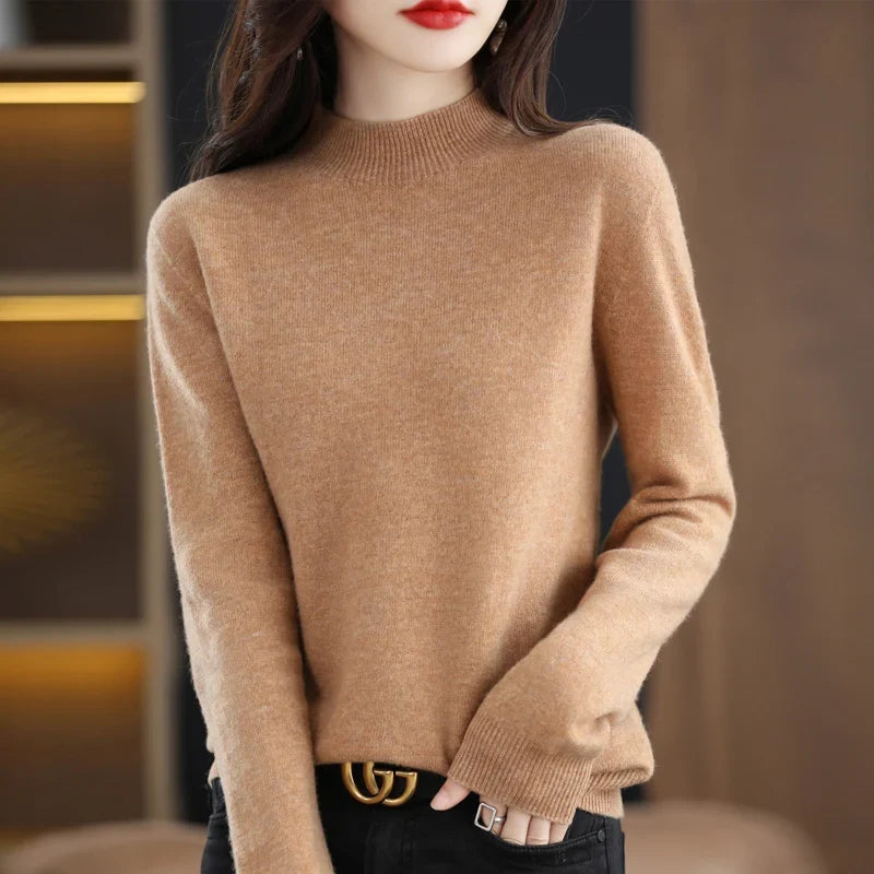 Pull col montant femme en maille douce, manches longues