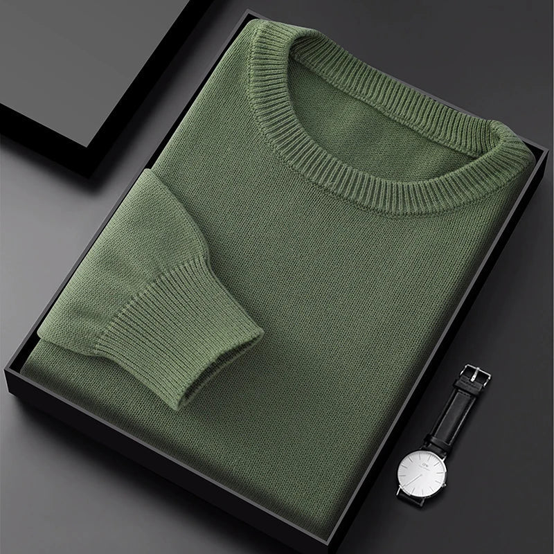 Pull homme col rond maille unie manches longues ajusté décontracté bleu