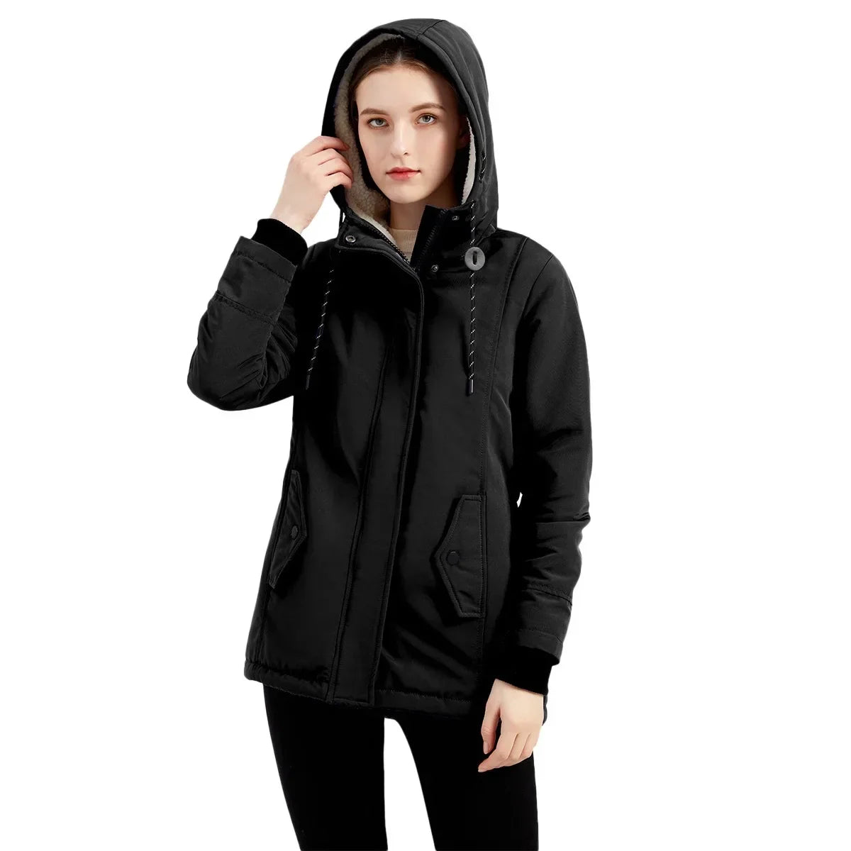 Abrigo de Invierno para Mujer con Capucha Estilo Casual Caliente para Exterior