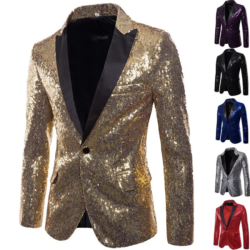 Chaqueta de noche para hombre con lentejuelas multicolores, estilo festivo para eventos y fiestas