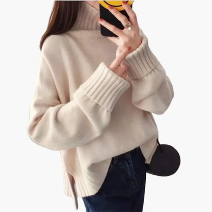 Oversize'owy sweter z wysokim kołnierzem w koreańskim stylu dla kobiet – idealny na jesień i zimę, szykowny i casualowy