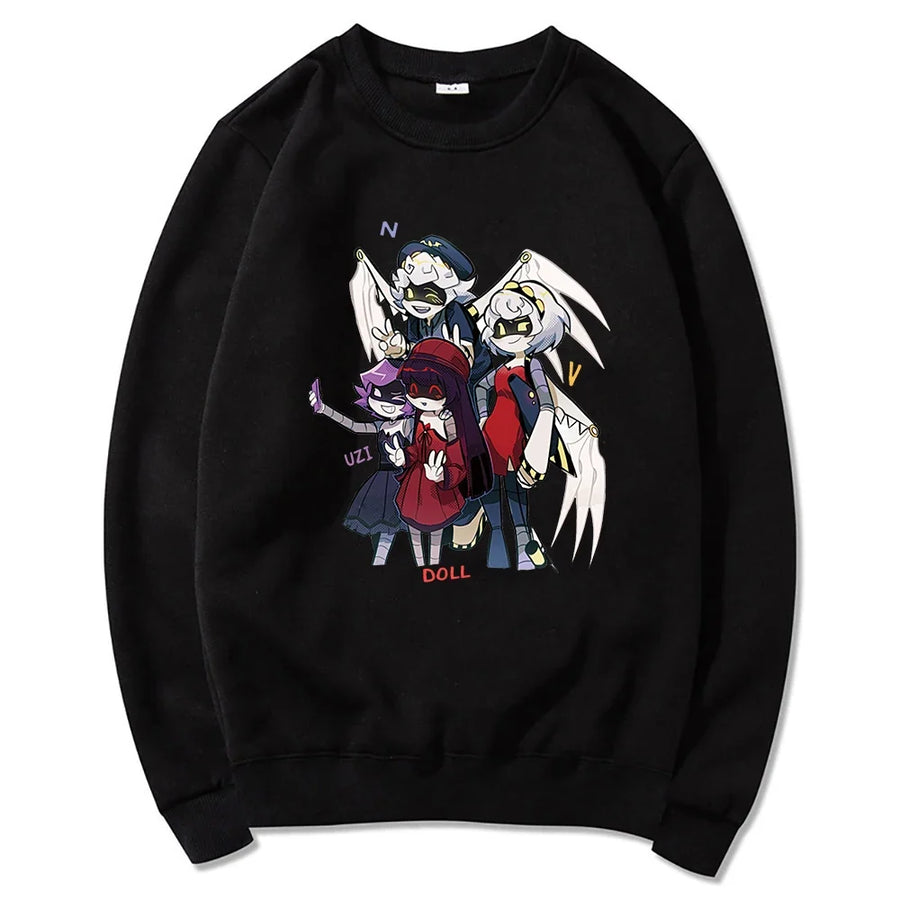 Felpa con cappuccio unisex con stampa anime, tasca a marsupio e coulisse