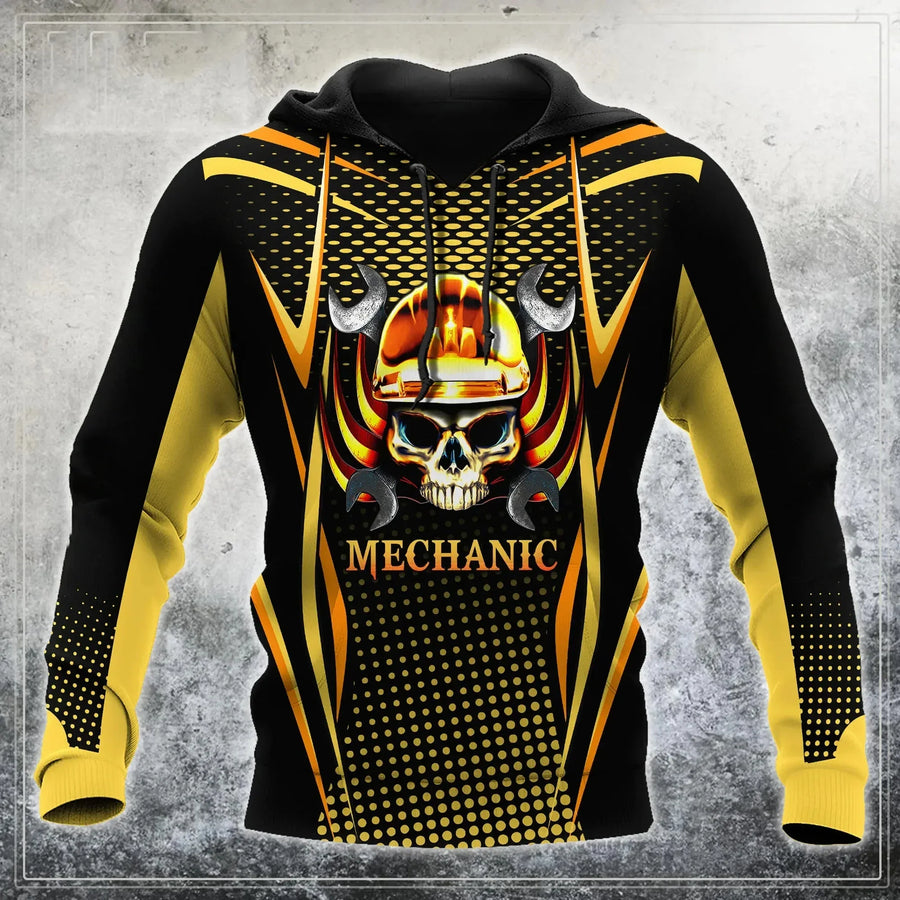 Sweat à Capuche Homme Imprimé Mécanicien Moteur Engrenages Outils