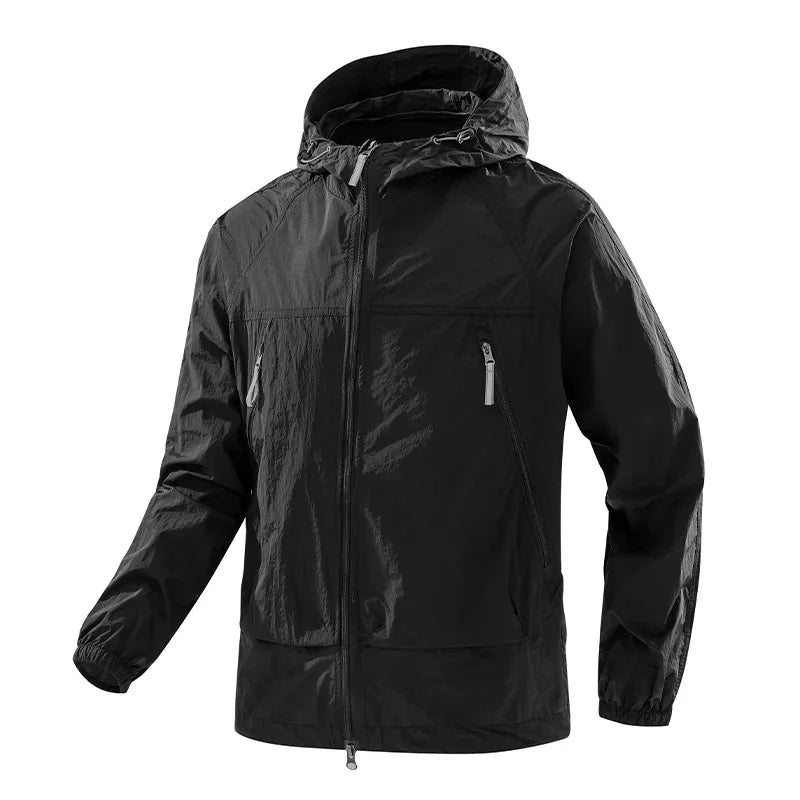 Chaqueta ligera con capucha para hombre, cortavientos con cremallera y bolsillos