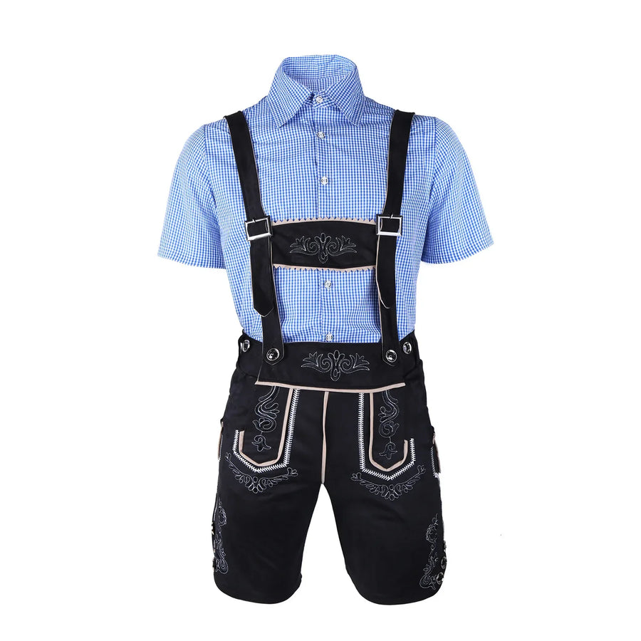 Costume da festa bavarese da uomo, camicia a quadri e pantaloncini Lederhosen