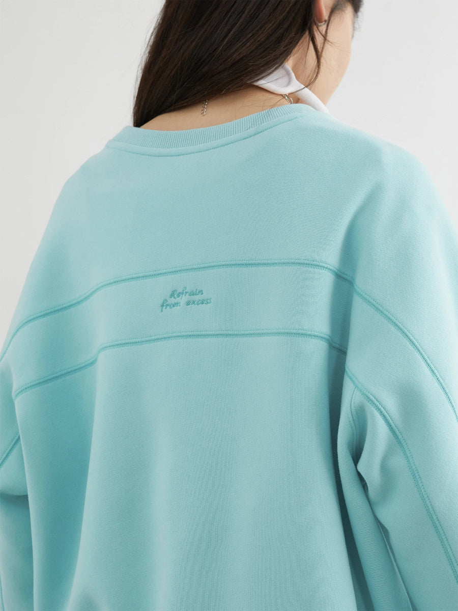 Sweatshirt Femme Col Rond Bleu Clair Manches Longues Brodées