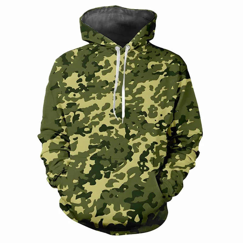 Camouflagehoodie voor heren met kangoeroezak en verstelbare trekkoorden