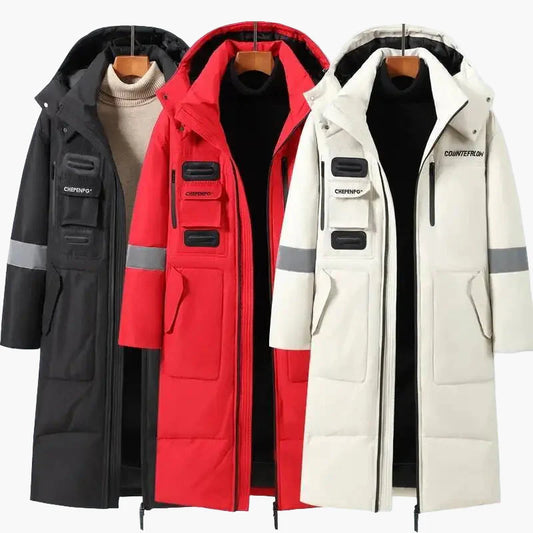Manteau Long Homme Style Urbain Hiver Coupe-Vent à Capuche