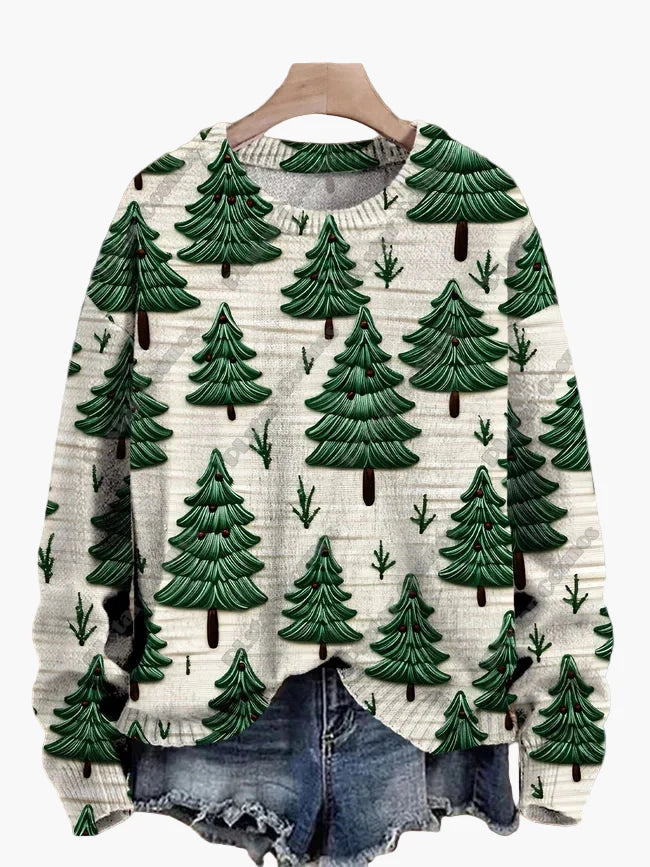 Geborduurde fantasie kersttrui voor dames, casual stijl, ideaal voor feestdagen