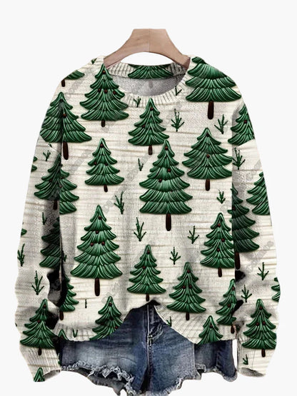 Geborduurde fantasie kersttrui voor dames, casual stijl, ideaal voor feestdagen