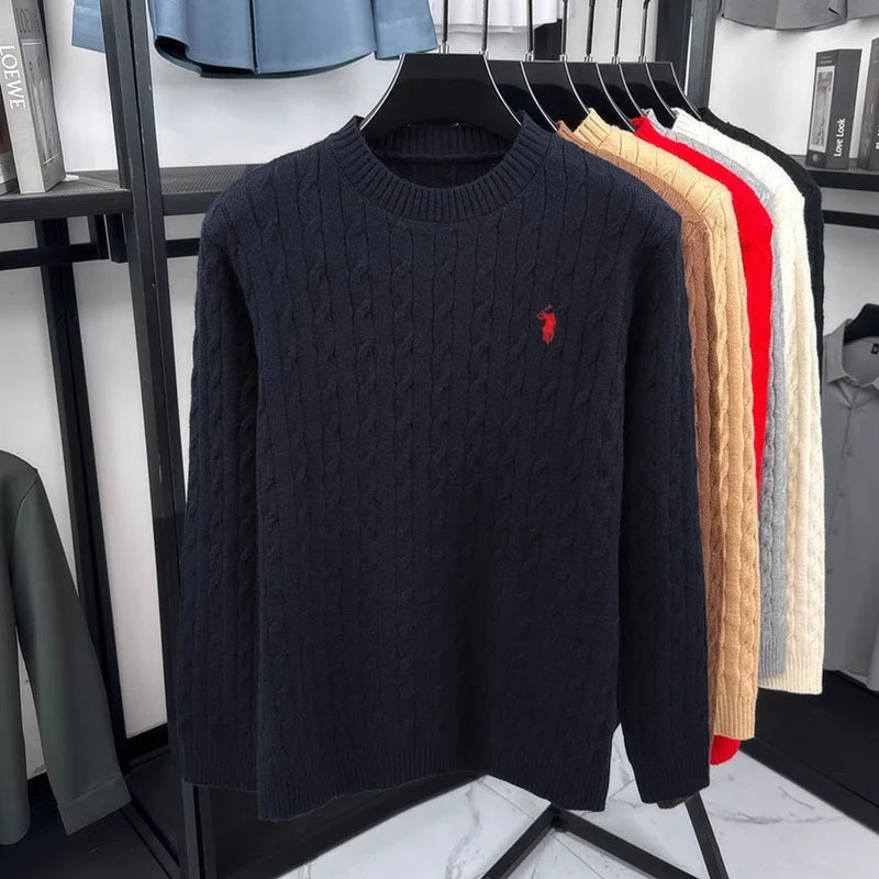 Pullover da uomo girocollo in maglia a trecce, bianco sporco