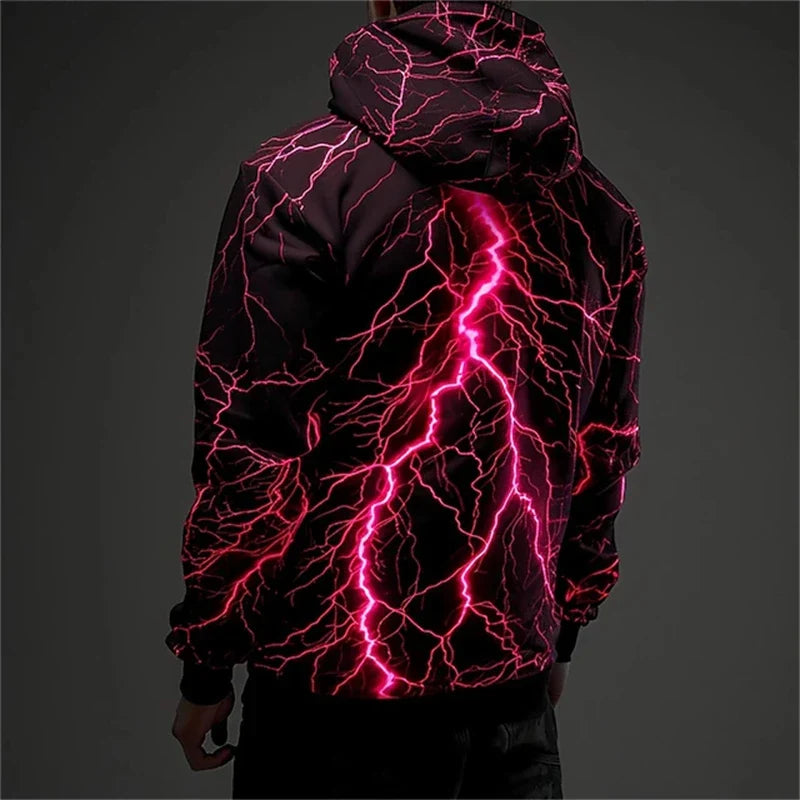 Sweat à Capuche Homme Noir Motif Éclair Lumineux Multicolore