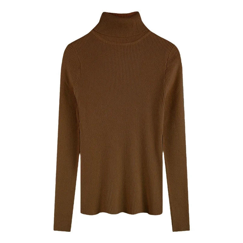 Figurbetonter Damen-Rollkragenpullover aus Rippstrick mit langen Ärmeln