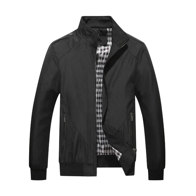 Einfarbige Herrenjacke mit Reißverschluss, Stehkragen und Seitentaschen