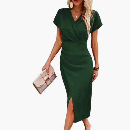 Robe Midi Élégante à Manches Courtes pour Femme Style Croisé Décontracté Idéale pour Soirée ou Bureau