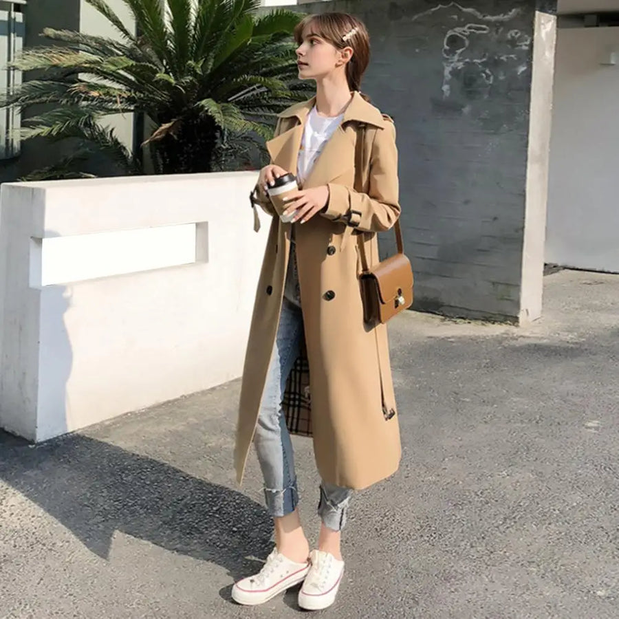 Trench-coat long double boutonnage avec ceinture pour femme - Plusieurs couleurs
