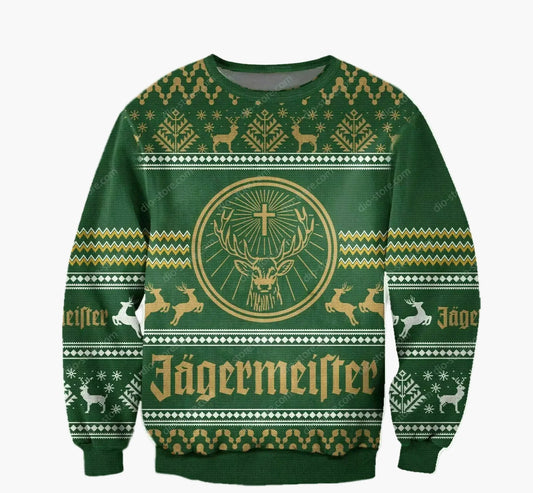 Herrjultröja i ugly sweater-stil med Jägermeister, fest och originell present