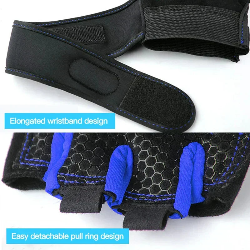 Fingerlose Fitnesshandschuhe mit Handgelenkstütze in Schwarz und Blau