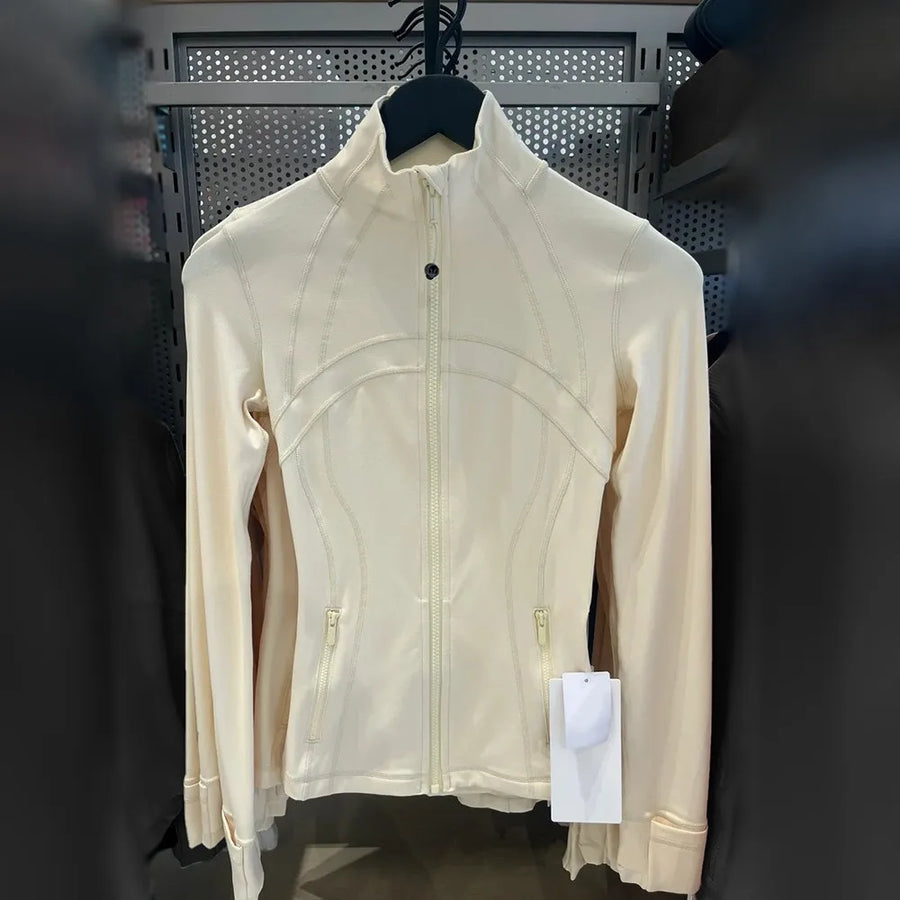 Giacca sportiva da donna con cerniera, colletto rialzato, maniche lunghe e aperture per i pollici
