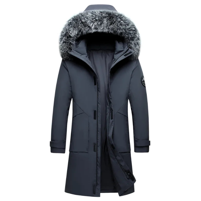 Parka longue homme matelassée avec capuche bordée de fourrure synthétique