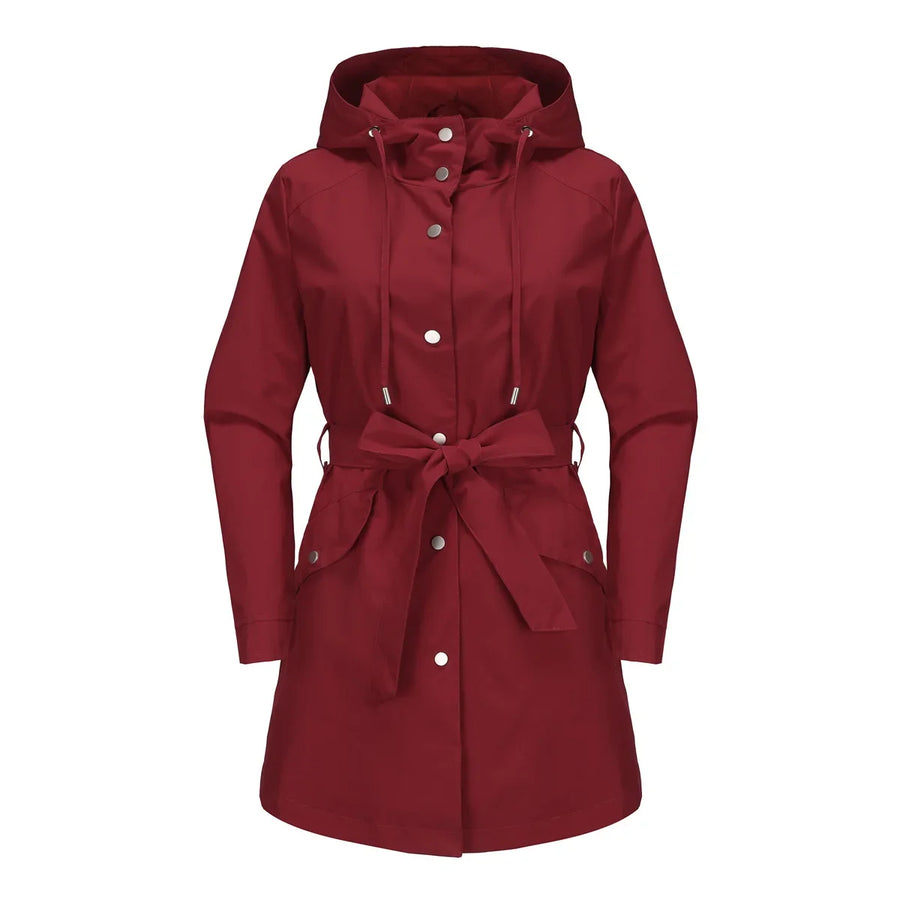 Imperméable Femme à Capuche Ceinturé Boutons Manches Longues