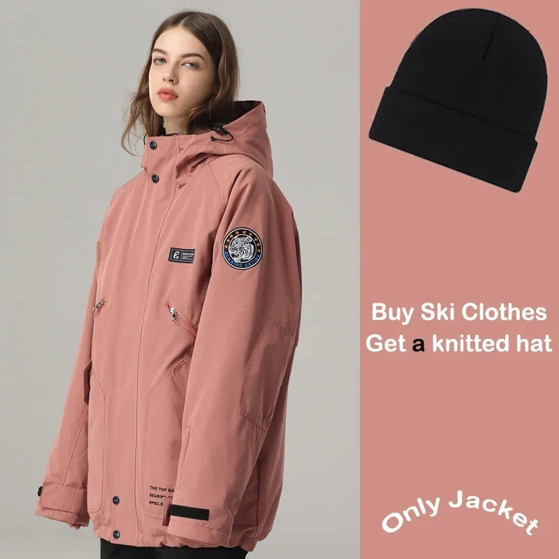 Giacca da sci impermeabile unisex con cappuccio, bianco sporco per snowboard e sport invernali