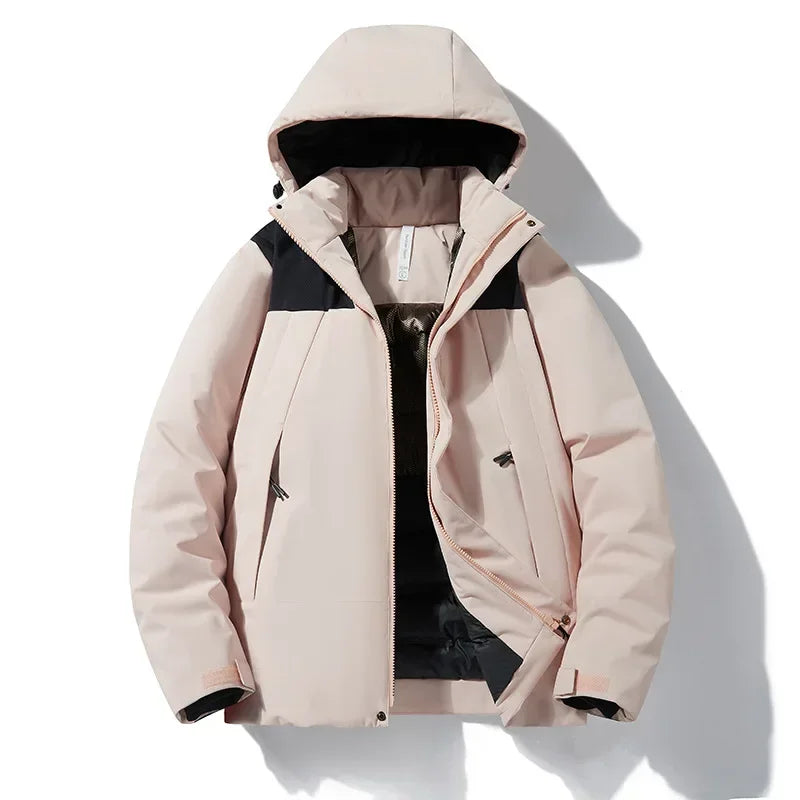Unisex quilted hooded puffer jacket, windproof and waterproof, for outdoor use