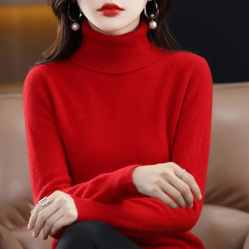 Jersey de mujer de cuello vuelto y mangas largas en color liso