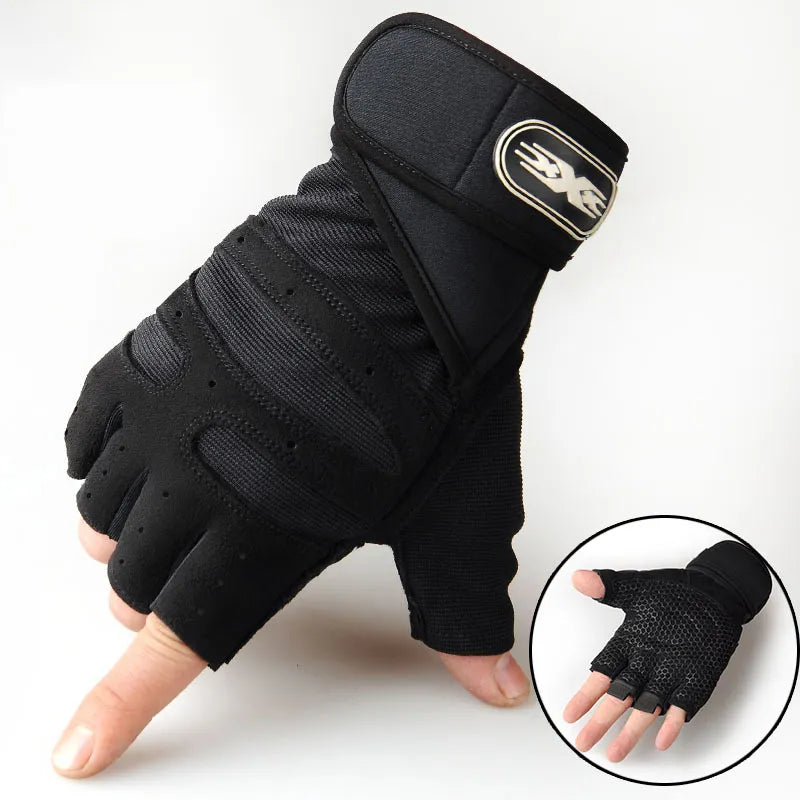 Fingerlose Fitnesshandschuhe mit Handgelenkstütze in Schwarz und Blau