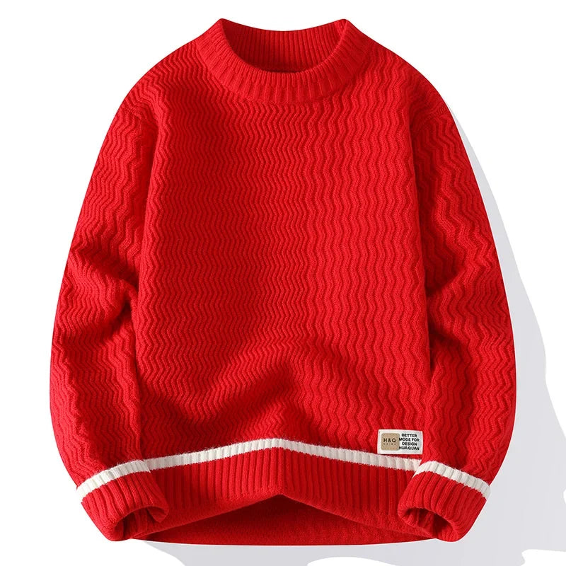 Jersey de cuello alto para hombre, punto texturizado a rayas y mangas largas