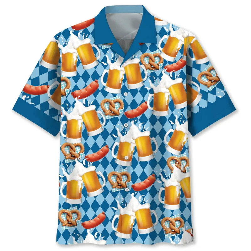 Camicia hawaiana da uomo con motivi a tema Oktoberfest e birra