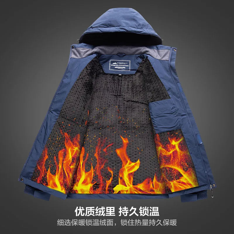 Herren-Kapuzenjacke mit Fleecefutter in Marineblau und Schwarz für den Outdoor-Bereich