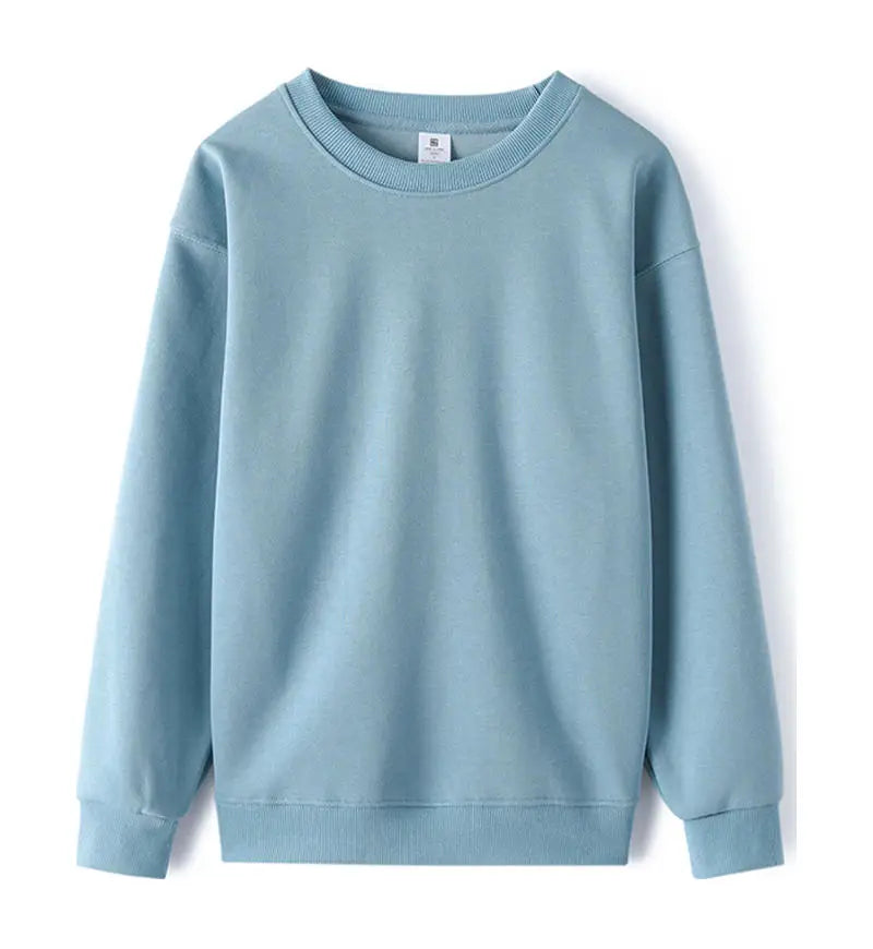 Avslappnad unisex sweatshirt med rund hals, långa ärmar och enfärgad design