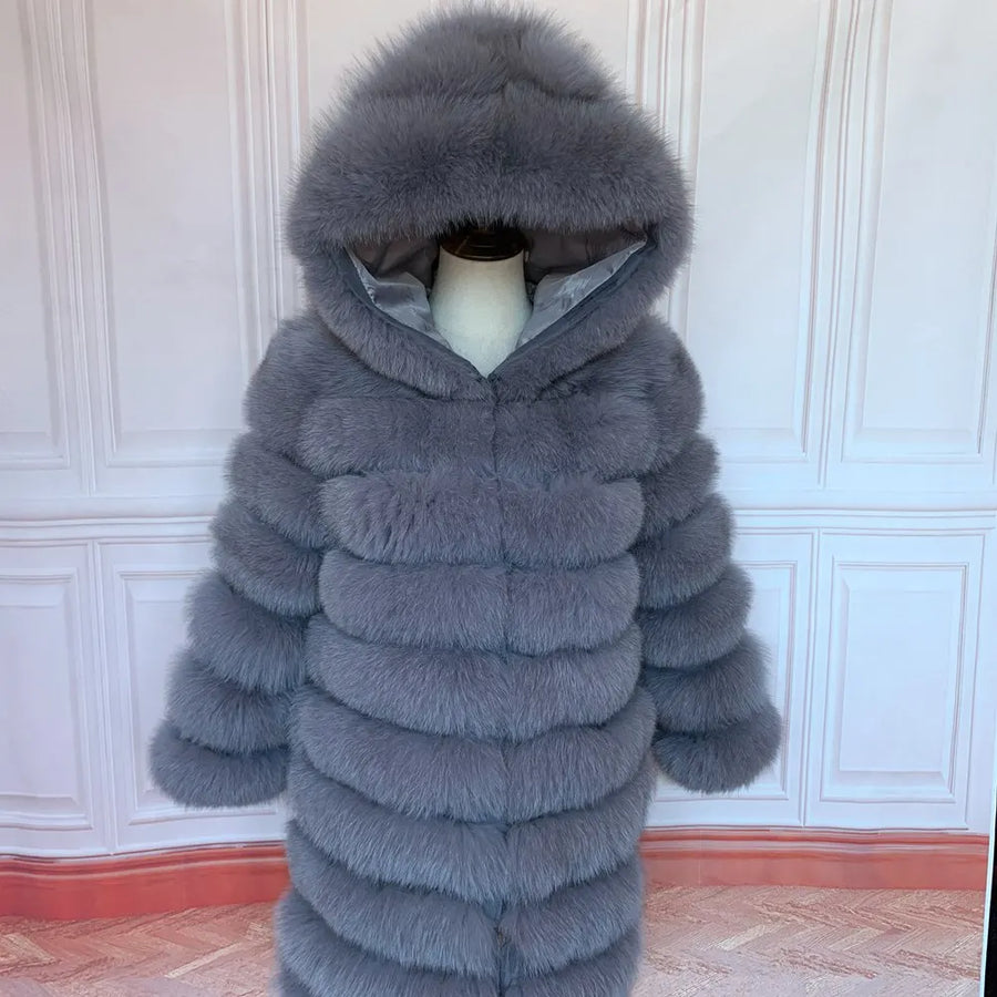 Manteau long à capuche en fourrure synthétique pour femme, style doudoune épaisse