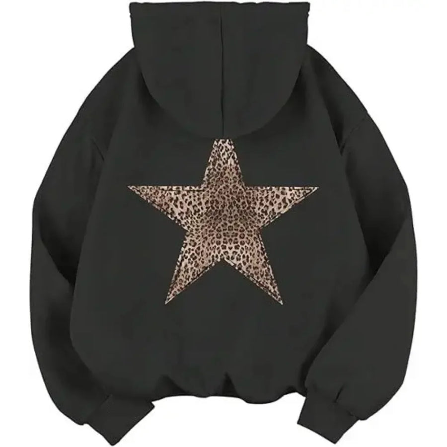 Sudadera holgada de mujer con capucha y motivo de estrella de leopardo en la espalda, varios colores disponibles